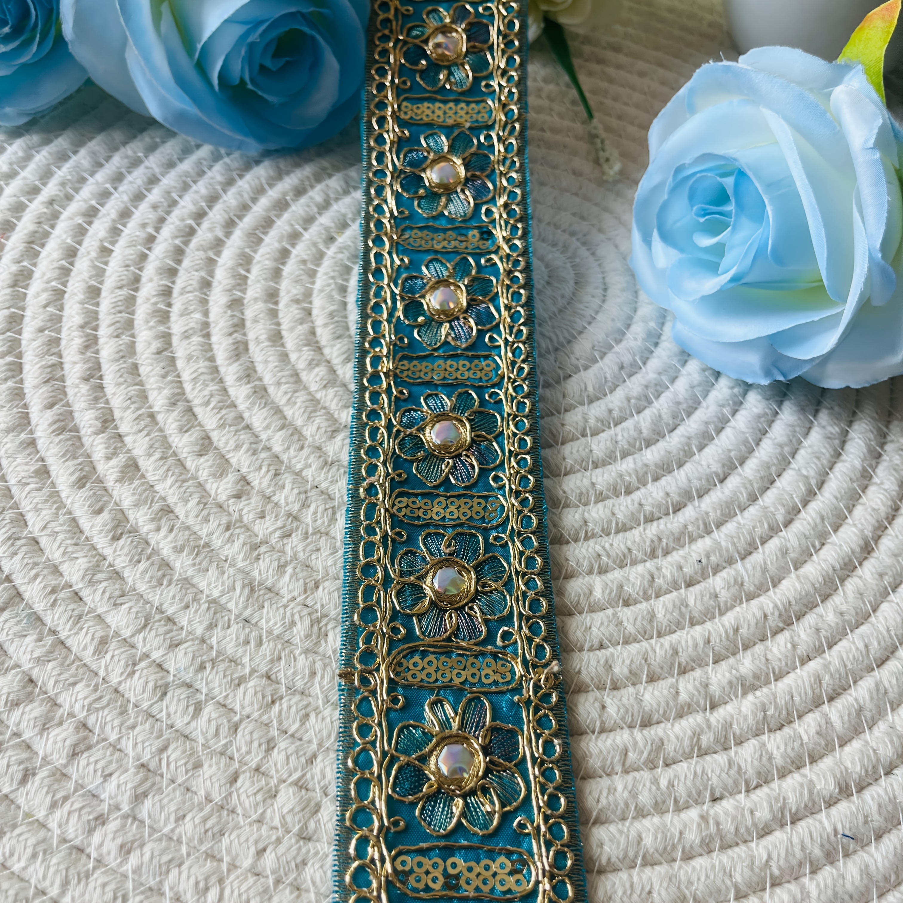 150Cm Ethnic Style Embroidered Lace with Bead Embellishments
